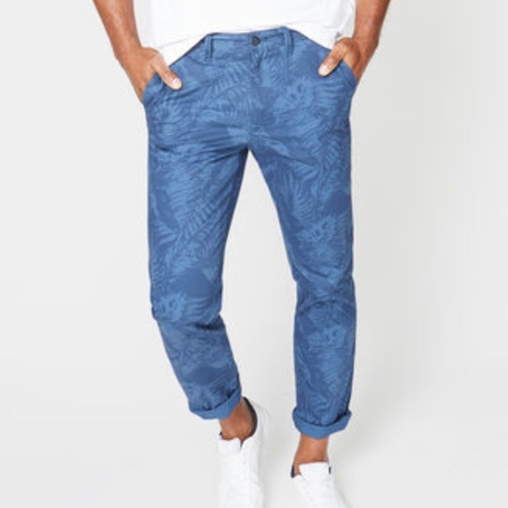Nautica - Slim Fit Blue Leaf Print Pant 33/30